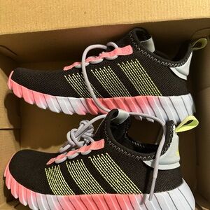 Adidas Kaptir Flow K Kids Running Shoes Black Pink Yellow JQ7348 NWT Size 4Y